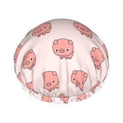 Duschhaube, Cartoon-Design, niedliche rosa Schweine, Badekappe, wasserdicht, doppellagig, leicht, für Damen, Herren, Kinder, Teenager von SJOAOAA