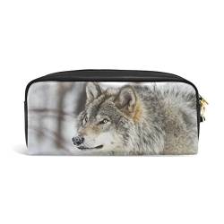 SJOAOAA Federmäppchen aus PU-Leder, Motiv: Winterlandschaft, Wolf, für Make-up, Kosmetik, Reisen, Schule, siehe abbildung, Einheitsgröße, Taschen-Organizer von SJOAOAA