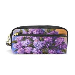 SJOAOAA Federmäppchen mit großem Fassungsvermögen, Federmäppchen, lila, Blumen, Leder, Make-up-Tasche mit Fach, Reißverschluss, Halter, Schulorganizer, Schreibwaren-Tasche, siehe abbildung, von SJOAOAA