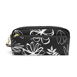 SJOAOAA Federmäppchen mit großem Fassungsvermögen, schlichtes weißes Blumenblätter, Leder, Make-up-Tasche mit Fach, Reißverschlüssen, Halter, Schulorganizer, Schreibwaren-Tasche, siehe abbildung, von SJOAOAA