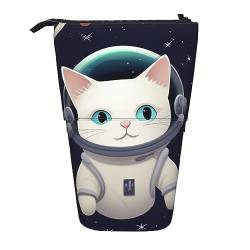 SJOAOAA Lustige Katze Astronaut gedruckt Bleistift Fall Stand Up Bleistift Tasche Teleskop Bleistift Halter Fall Schreibwaren Organizer Make-up Tasche mit Reißverschluss, Fun Cat Astronaut, von SJOAOAA