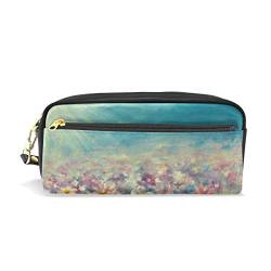 SJOAOAA Original Ölgemälde Blumen Feld Federmäppchen Stifttasche Einfache Tragbare Leder PU Make-up Tasche Kosmetiktasche für Schule Büro Reisen, siehe abbildung, Einheitsgröße, Taschen-Organizer von SJOAOAA