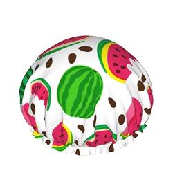 Wassermelone Doodle Duschhaube für Frauen, Schichten Baden Dusche Wiederverwendbares Gummiband Stretch Saum Haar Hut von SJOAOAA