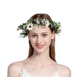 Blumenkranz Haare Blumenkrone Braut Stirnband Festival Hochzeit Damen Haarband Mädchen Kinder Haarschmuck Verstellbar Kopfband Brautjungfer Kopfschmuck für Halloween Weihnachten Geburtstag Party von SJTJSPX