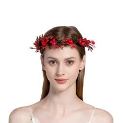 Blumenkranz Haare Braut Blume Krone Damen Hochzeit Stirnband Rot Beeren Haarkranz Weihnachten Festival Girlande Verstellbar Haarkranz Frauen Mädchen Kopfschmuck für Party Strand von SJTJSPX