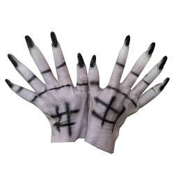 Halloween Handschuhe Monster Latex Handschuhe Vollfinger Wolf Handschuhe Horror Kostüm Accessoires Cosplay Party Gloves Damen Herren Deko Werwolf Verkleidung Zubehör für Halloween Karneval Fasching von SJTJSPX