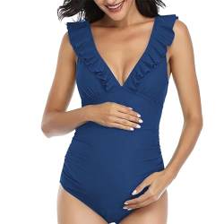 SJTJSPX Badeanzug Schwangerschafts Badeanzüge Einteiliger Bademode V Ausschnitt Umstandsbikini Damen Swimsuit Schwangere Monokini Verstellbar Umstandsbademode für Strand Pool Dusche Umstandskleidung von SJTJSPX