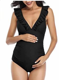 SJTJSPX Badeanzug Schwangerschafts Badeanzüge Einteiliger Bademode V Ausschnitt Umstandsbikini Damen Swimsuit Schwangere Monokini Verstellbar Umstandsbademode für Strand Pool Dusche Umstandskleidung von SJTJSPX