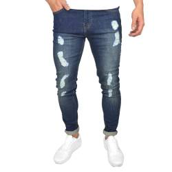 SK-1 Apparel Herren-Jeans, super skinny, elastisch, verwaschen, mit Zierrissen Gr. 30 W/32 L, Antik Wash von SK-1 Apparel