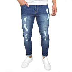 SK-1 Apparel Herren-Jeans, super skinny, elastisch, verwaschen, mit Zierrissen Gr. 30 W/32 L, Mittlere Wäsche von SK-1 Apparel