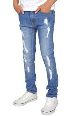 SK-1 Apparel Super-Skinny-Jeans für Jungen, Kinder, Jugendliche, Stretch, gerissene Distressed verblasste Jeans Gr. 15 Jahre, Lightwash von SK-1 Apparel