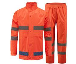 SK Studio Erwachsenen Regenjacke Arbeit Regenanzug Wasserdicht Atmungsaktiv Reflektierend Regenhose Regenbekleidung Neon Orange EU 2XL von SK Studio