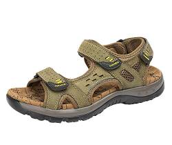 SK Studio Herren Leder Strand Sandalen Atmungsaktiv Trekkingsandalen Outdoor Sandale Wasserfest Khaki grün 41 EU von SK Studio