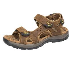 SK Studio Herren Trekkingsandalen Outdoor Sandale Atmungsaktiv Wasserfest Leder Strand Sandalen Hellbraun 40 EU von SK Studio