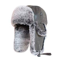 SK Studio Wintermütze mit Ohrenklappen, Warme Baumwolle Trappermütze Hut Unisex Fliegermütze Fellmütze Erwachsenen für Herren Schwarzes Leder L von SK Studio