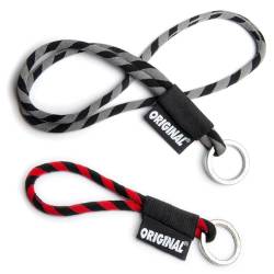 Lanyard Schlüsselanhänger bunt Hals Long Tube & Schlüsselanhänger kurz Tube Original Metallring für Schlüssel und Gadgets - Dicke 8 mm starkes Schlüsselband und Aufkleber, Schwarz Grau Schwarz Rot, von SKATES