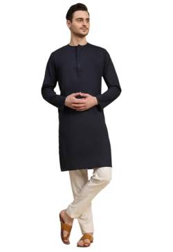 SKAVIJ Herren Baumwolle Kurta Pyjama indisches Casual Outfits (Blau, X-Large) von SKAVIJ