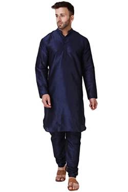 SKAVIJ Herren Dupion Art Seide Kurta Pyjama Set Partei Tragen Ethnisch Outfit Kleid (Blau, M) von SKAVIJ