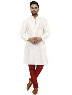 SKAVIJ Herren Indisches Kurta-Pyjama-Set Kunstseide Outfit lässig reguläre Passform (Cremefarben, XL) von SKAVIJ