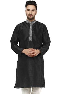 SKAVIJ Herren Kunst Seide Kurta Hochzeit Party Lässiges Langes Hemd Kleid (X Large, Schwarz) von SKAVIJ