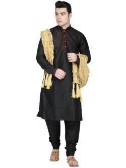 SKAVIJ Herren Kurta Churidar Schlafanzug mit Dupatta Kleid Set (Schwarz, M) von SKAVIJ