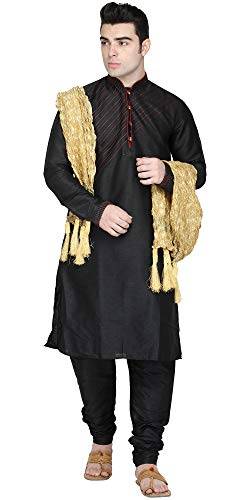 SKAVIJ Herren Kurta Churidar Schlafanzug mit Dupatta Kleid Set (Schwarz, S) von SKAVIJ