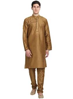 SKAVIJ Herren-Kurta-Pyjama-Set Indische Tunika Kunst Seide Partykleid Outfit (X-Large, Braun) von SKAVIJ
