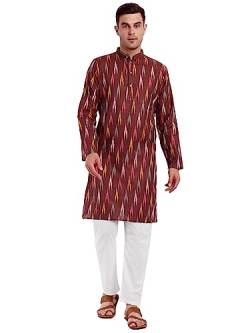 SKAVIJ Herren-Kurta-Pyjama-Set aus 100% Baumwolle, indisches Ethno-Henley-Hemd, Lange Ärmel, Freizeithose, Yoga-Outfits (Maron, X-Large) von SKAVIJ