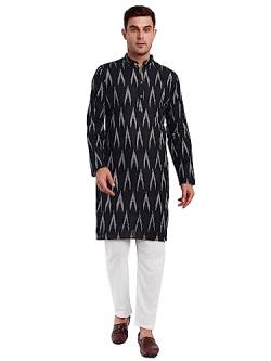 SKAVIJ Herren-Kurta-Pyjama-Set aus 100% Baumwolle, indisches Ethno-Henley-Hemd, Lange Ärmel, Freizeithose, Yoga-Outfits (Schwarz, X-Large) von SKAVIJ