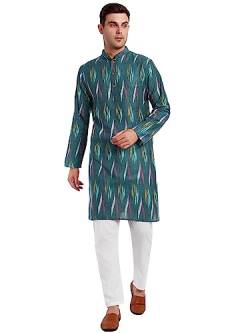 SKAVIJ Herren-Kurta-Pyjama-Set aus 100% Baumwolle, indisches Ethno-Henley-Hemd, lange Ärmel, Freizeithose, Yoga-Outfits (Grun, Large) von SKAVIJ