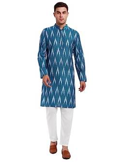 SKAVIJ Herren-Kurta-Pyjama-Set aus 100% Baumwolle, indisches Ethno-Henley-Hemd, lange Ärmel, Freizeithose, Yoga-Outfits (Turkis, Large) von SKAVIJ