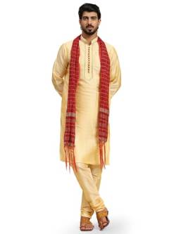 SKAVIJ Herren Kurta Pyjama und Stola Indische Ethnisch Outfit Set (Beige, L) von SKAVIJ