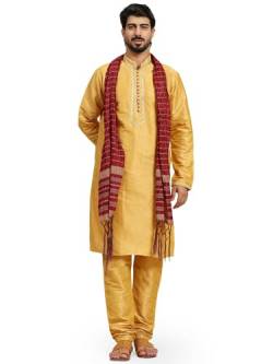 SKAVIJ Herren Kurta Pyjama und Stola Indische Ethnisch Outfit Set (Gold, S) von SKAVIJ