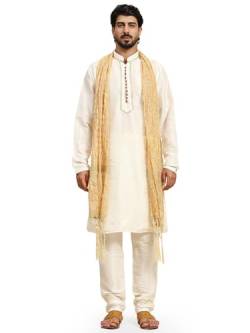 SKAVIJ Herren Kurta Pyjama und Stola Indische Ethnisch Outfit Set (Nicht-Gerade Weiss, M) von SKAVIJ