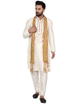 SKAVIJ Herren Kurta Pyjama und Stola Indische Ethnisch Outfit Set (Nicht-Gerade Weiss, S) von SKAVIJ