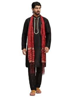 SKAVIJ Herren Kurta Pyjama und Stola Indische Ethnisch Outfit Set (Schwarz, L) von SKAVIJ