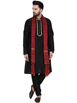 SKAVIJ Herren Kurta Pyjama und Stola Indische Ethnisch Outfit Set (Schwarz, XL) von SKAVIJ