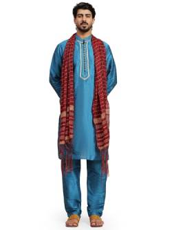 SKAVIJ Herren Kurta Pyjama und Stola Indische Ethnisch Outfit Set (Türkis, M) von SKAVIJ