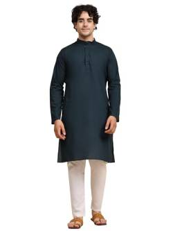 SKAVIJ Herren Tunika Baumwolle Kurta Schlafanzug indisch Yoga Zwanglos Kleid Satz (Grün, L) von SKAVIJ