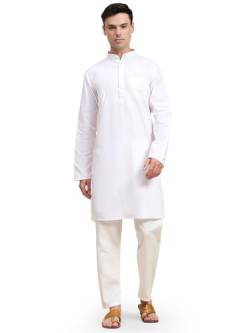 SKAVIJ Herren Tunika Baumwolle Sommer Kurta Pyjama Set Indisches Outfit (Weiß, M) von SKAVIJ