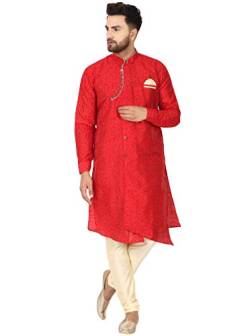 SKAVIJ Herren-Tunika Dupion Kunst Seide Kurta-Pyjama-Set Indischen Traditionellen Verschleiß (M, Rot) von SKAVIJ