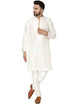 SKAVIJ Herren Tunika Gestickt Kurta Pyjama Hochzeit Party Kleid Set (Nicht-Gerade Weiss, XL) von SKAVIJ