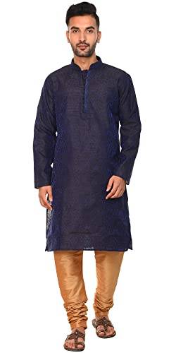 SKAVIJ Herren Tunika Indische Kurta Pajama Traditionelle Outfit Set (Blau, M) von SKAVIJ