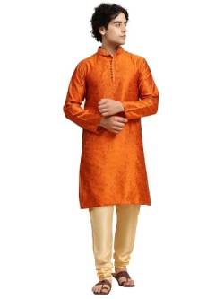 SKAVIJ Herren Tunika Indische Kurta Pajama Traditionelle Outfit Set (Braun, XL) von SKAVIJ