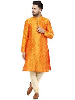 SKAVIJ Herren Tunika Indische Kurta Pajama Traditionelle Outfit Set (Gold, S) von SKAVIJ