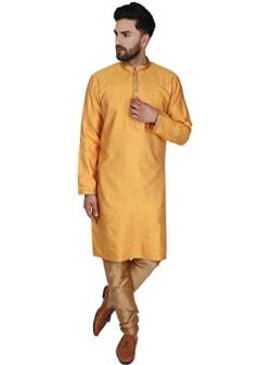 SKAVIJ Herren Tunika Jacquardseide Kurta Pyjama Set Party Kleid (L, Gold) von SKAVIJ