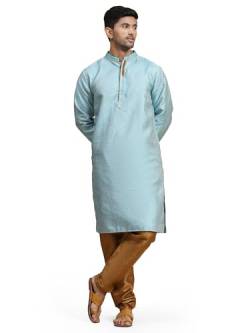 SKAVIJ Herren Tunika Jacquardseide Kurta Pyjama Set Party Kleid (XL, Türkis) von SKAVIJ