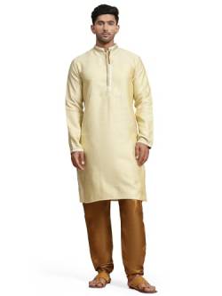 SKAVIJ Herren Tunika Jacquardseide Kurta Pyjama Set Partykleid (S, Beige) von SKAVIJ