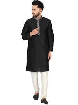 SKAVIJ Herren Tunika Kariert Kurta Pyjama Hochzeit Partei Kleid Set (Schwarz, XL) von SKAVIJ