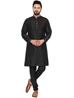 SKAVIJ Herren Tunika Kunst Seide Kurta-Pyjama-Set ethnisch indische Kleidung Anzug (Schwarz, M) von SKAVIJ